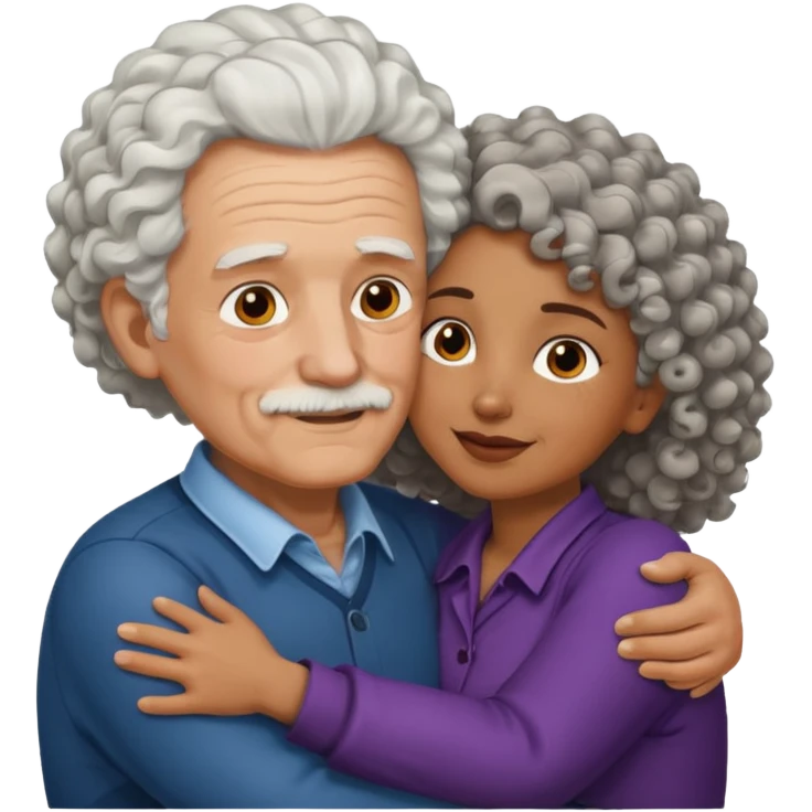 Old man hugging brown skin curly hair woman emoji