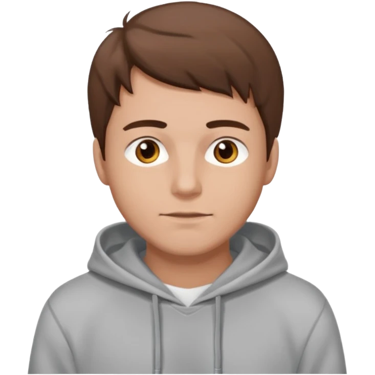 Uomo adulto barbuto capello moro occhi marroni metà busto e vestito con una felpa grigia e maglietta bianca emoji