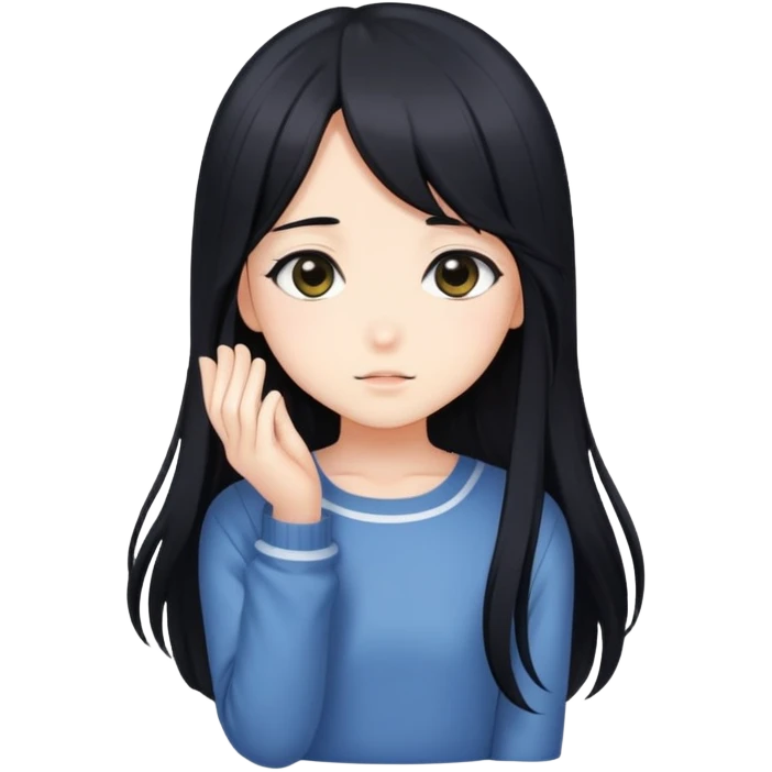 Cute shy anime girl with long black hair emoji