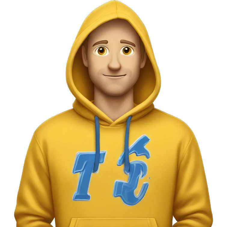 White guy wearing yellow hoodie that says butterfinger on it emoji