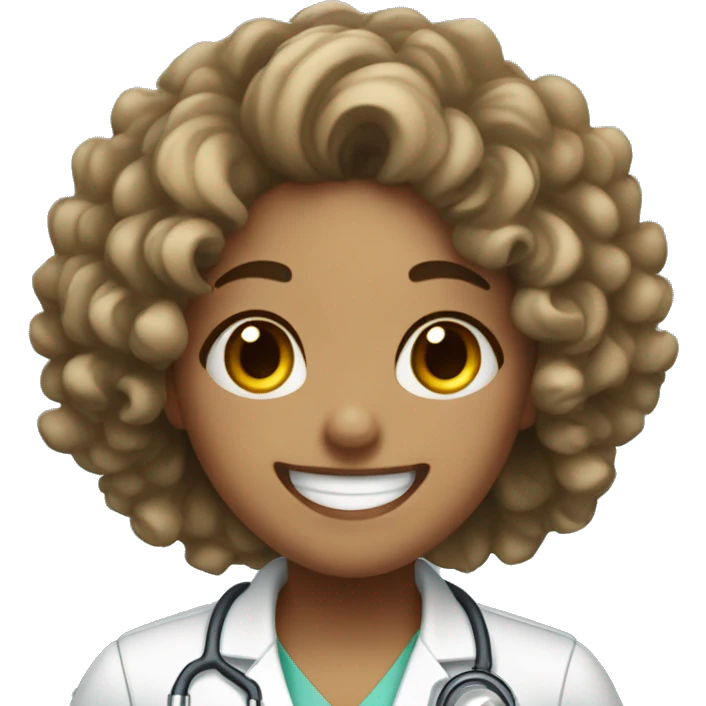 Radiologist Girl with curly hair upto her shoulders and mild freckles laughing emoji