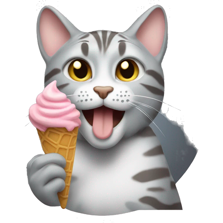 Grey tabby Cat eating a ice cream  emoji