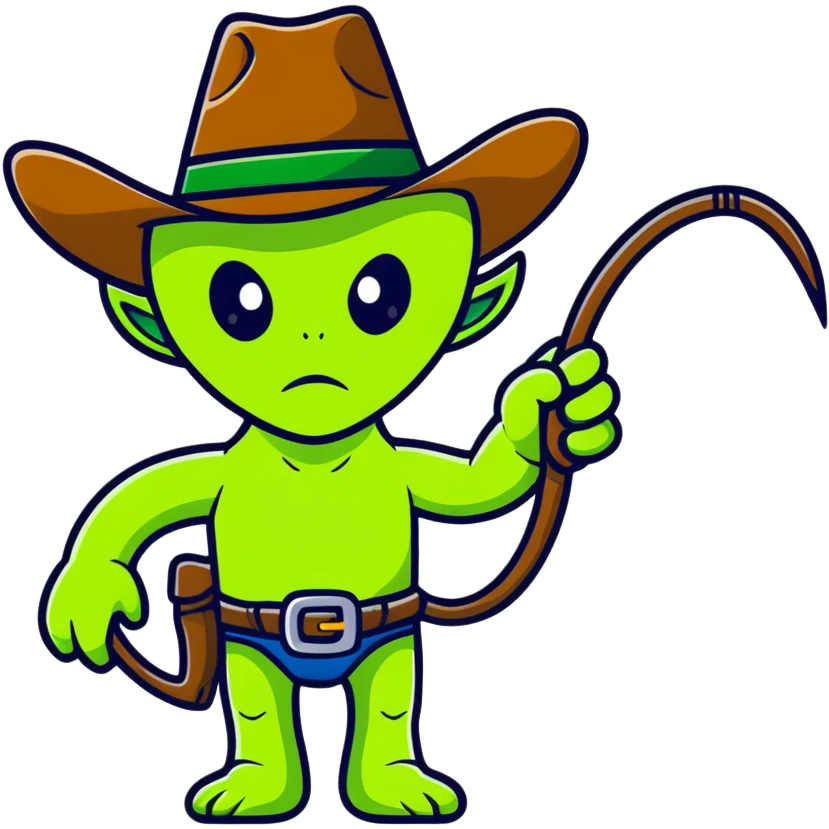 Green alien cowboy with cowboy hat and lasso emoji
