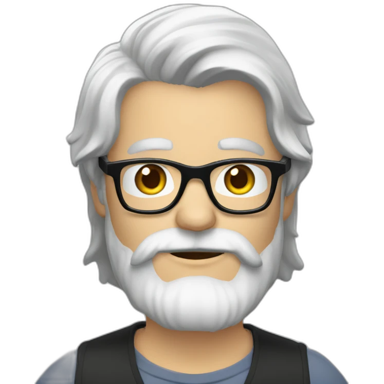 douglas gayeton - white longish hair beard black glasses camera emoji