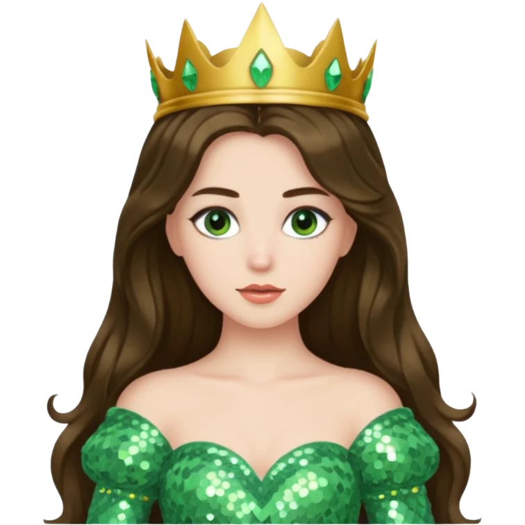 Princess Ozma from Oz with long brunette hair, light green sequin outfit emoji