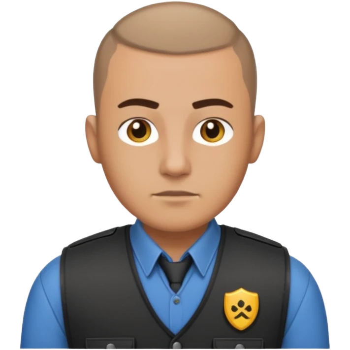Security guard with buzzcut, vest on with button up underneath emoji