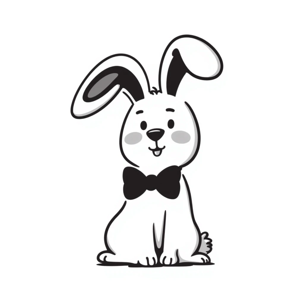 cute bunny with a big bow tie, simple and playful, hand drawn doodle style emoji