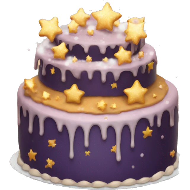 Cake with twinkling stars and snow fall emoji