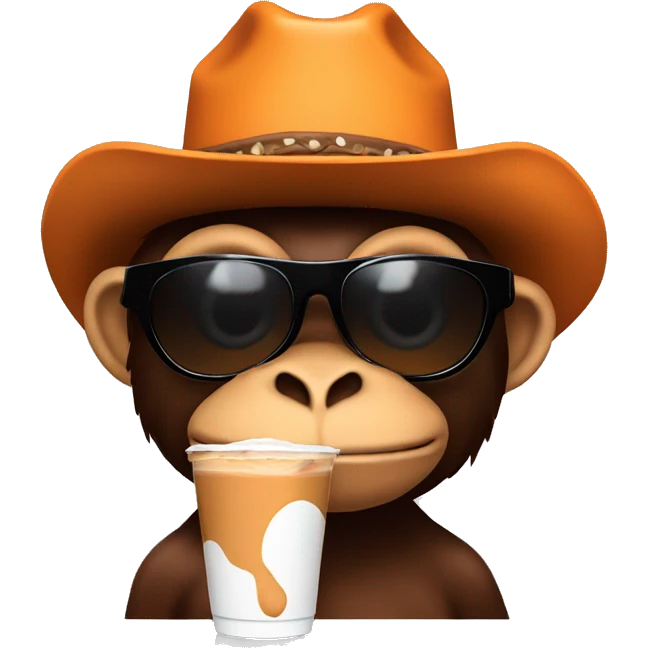 An orange monkey wheeling black sunglasses wearing a cowboy hat holding chocolate milk emoji