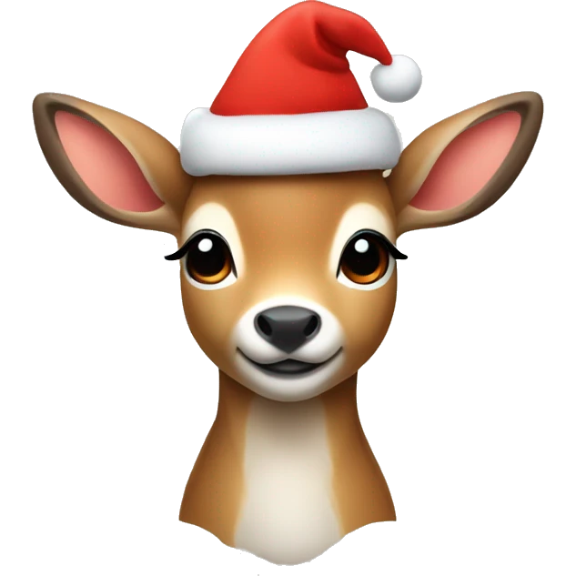 cute little deer in a Christmas hat emoji