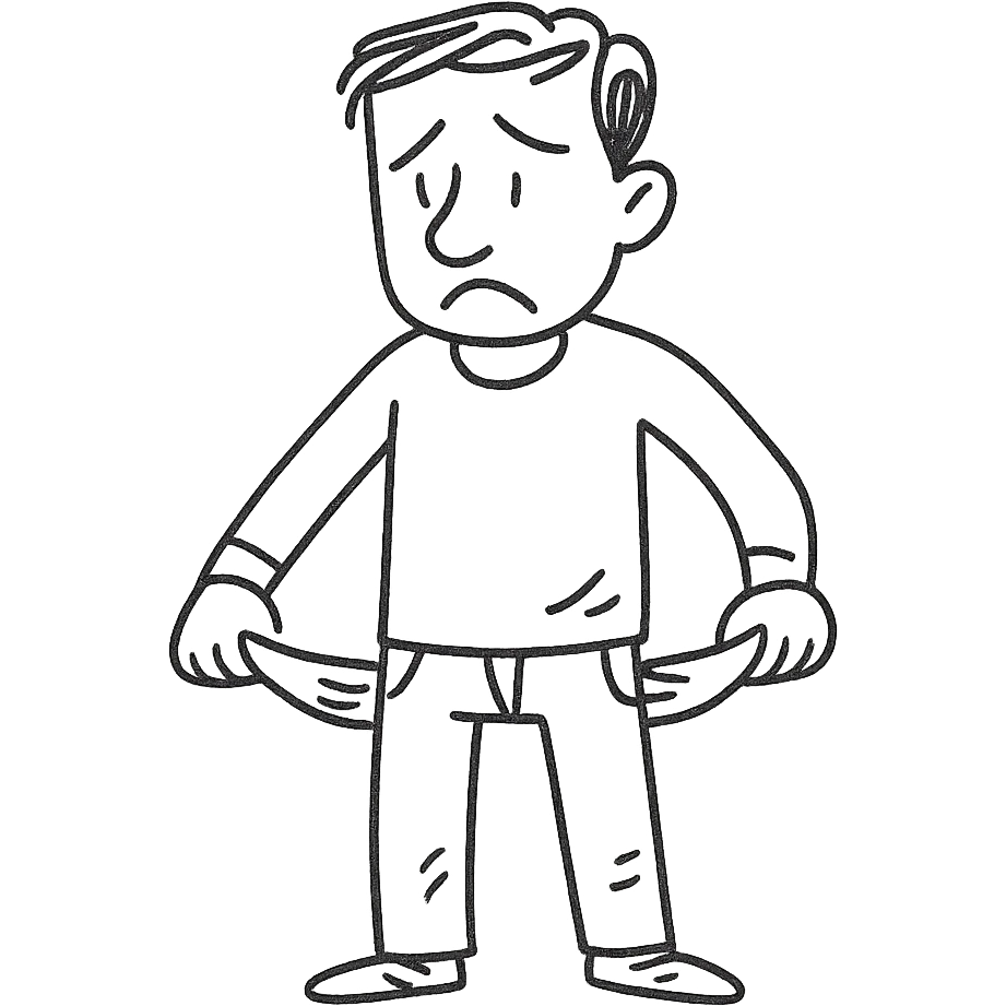hand drawn sketch of a sad man with empty pockets emoji
