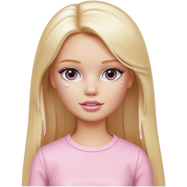A white Barbie girl with long blonde straight hair in pale pink clothes smears cream on her face emoji