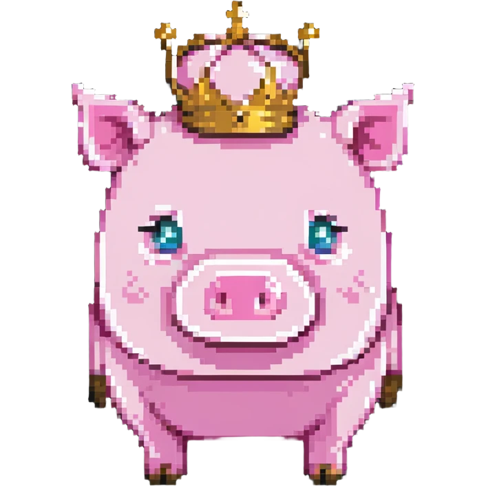 minecraft pig full body pink blocky animal with square head wearing a crown emoji