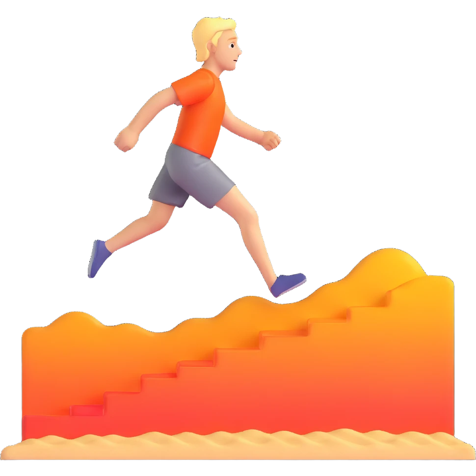 person running with high steps across scorching hot beach sand with heat waves rising emoji