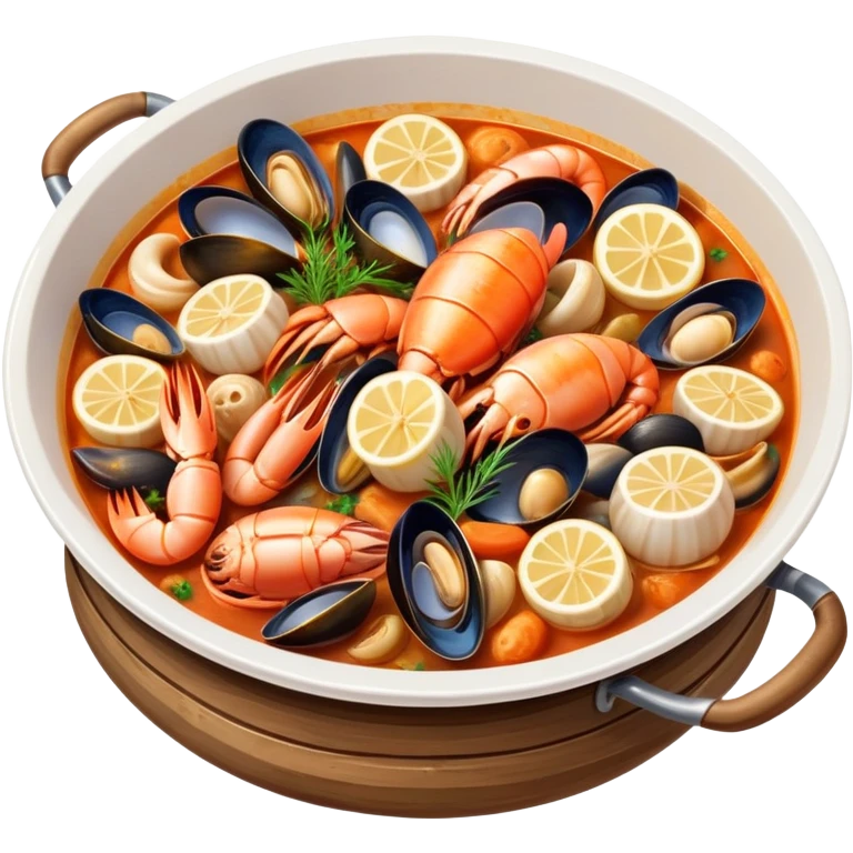 cinematic-realistic-buzara-seafood-dish-emoji,-depicted-as-a-rustic,-flavorful-seafood-stew-with-shellfish-rendered-with-rich-textures-and-dynamic,-maritime-lighting. emoji