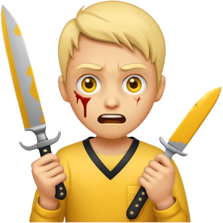 Insane scared injured yellow emoji person with a knife in the classic emoji style  emoji