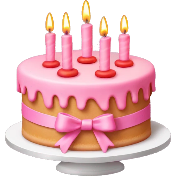 pink cake with candels and red bows  emoji
