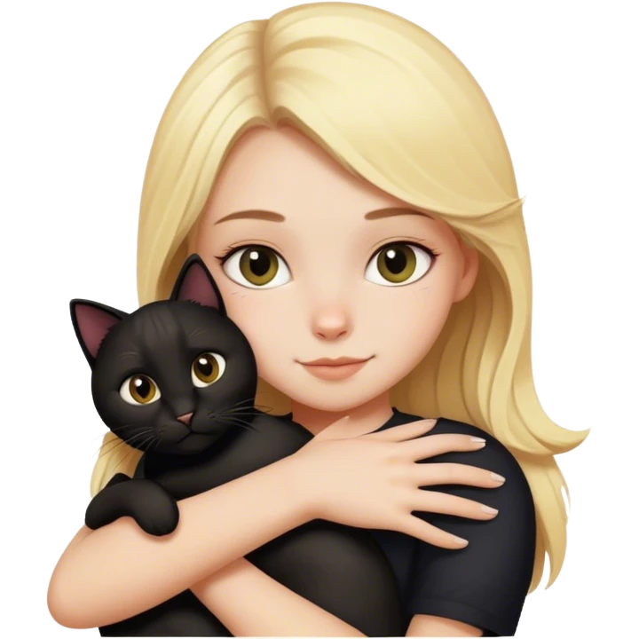 Blonde girl hugging black cat emoji