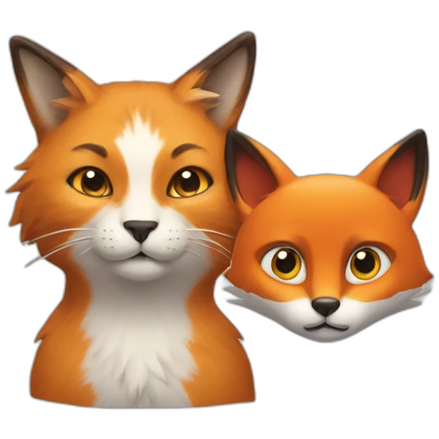 A cat behind a fox emoji