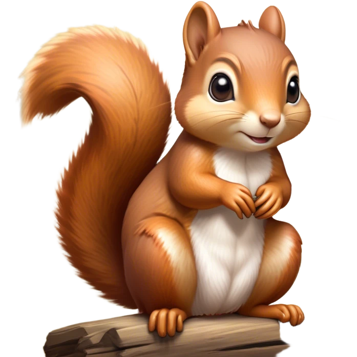 Cinematic Adorably Cute Squirrel Portrait Emoji, Perched with an alert, twinkling gaze and a playful tilt of its head, showcasing a small, nimble body with a bushy tail and delicate whiskers, Simplified yet irresistibly adorable features, highly detailed, glowing with a warm, sunlit glow, high shine, energetic and sprightly, stylized with an air of woodland whimsy, soft glowing outline, capturing the essence of a joyful squirrel that appears ready to scamper out of the screen with boundless charm! emoji