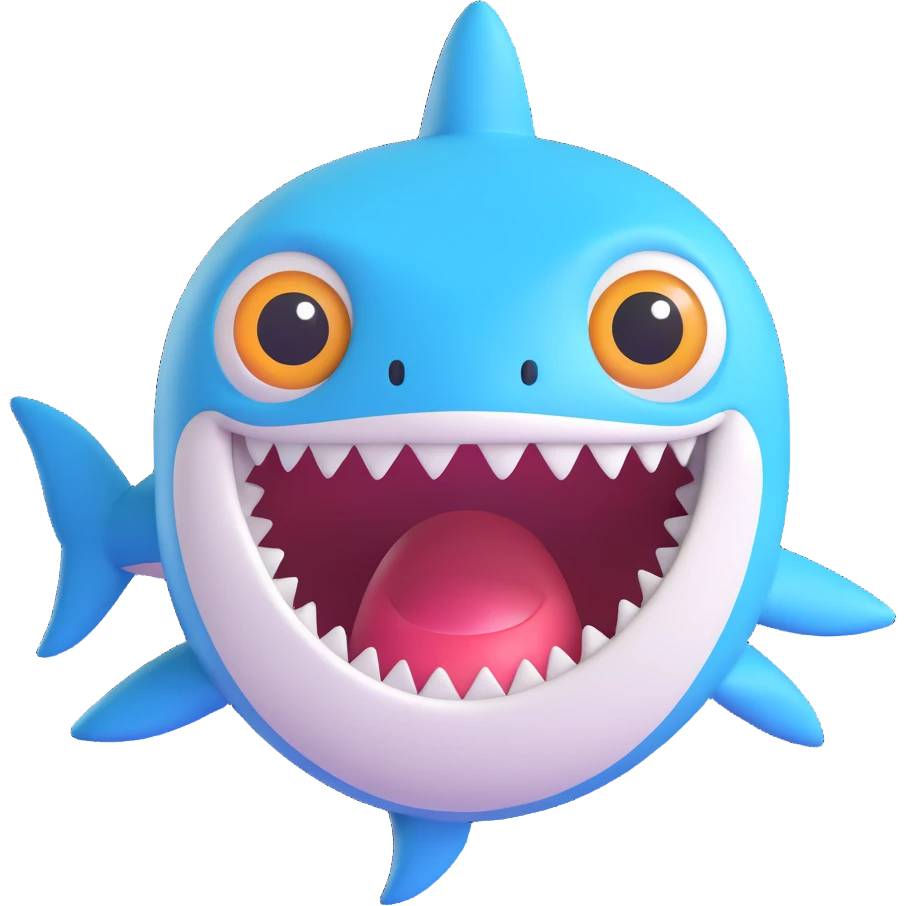 cute shark with big eyes smiling in 3D emoji style emoji