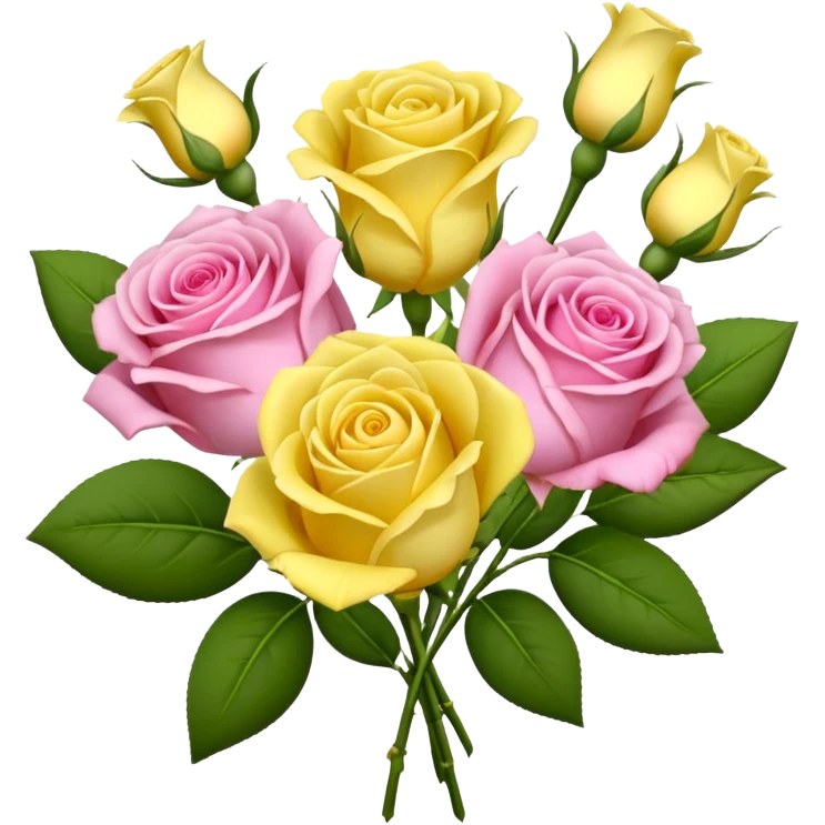 A mixed bouquet of four flowers, featuring pink roses and yellow lisianthus. emoji