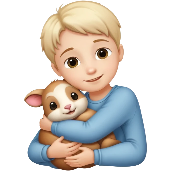 child hugging a small animal, happy and loving emoji