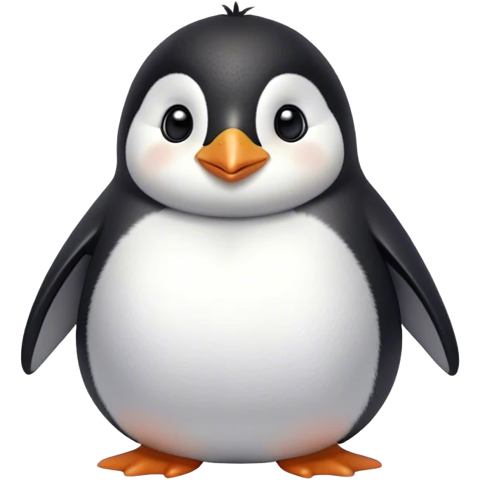 Cinematic chubby penguin, round fluffy body, tiny beak and feet, soft glowing feathers, gentle happy eyes, slightly tilted head, warm and irresistibly cute. emoji