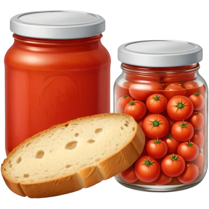 Food preservation and cooking- canned Tomato jar and homesmade bread emoji