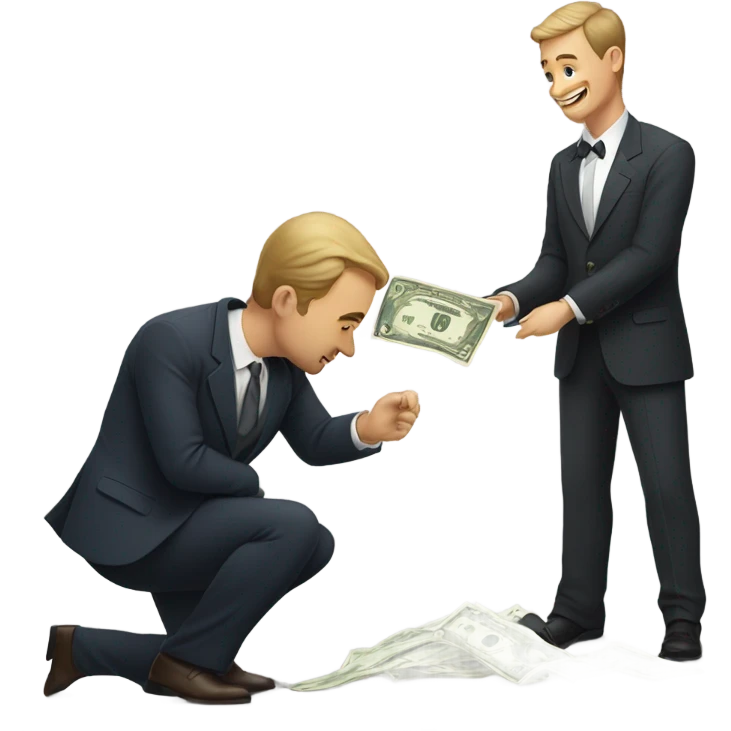 A guy in a suit receiving money from a guy on the ground emoji