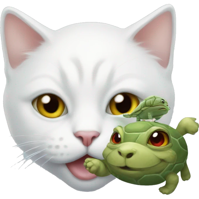 White cat with a turtle in his mouth emoji