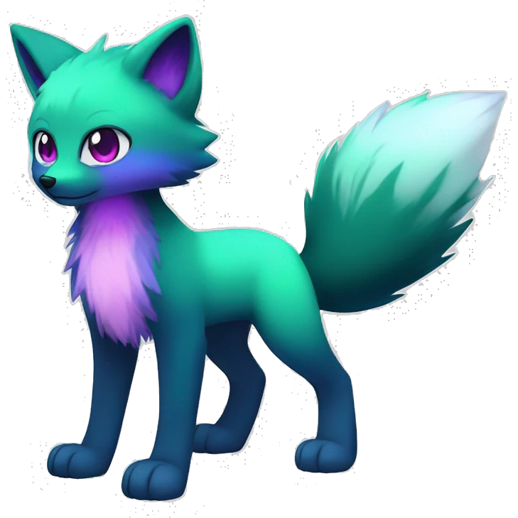 Cute cool black nebula green blue purple pink animal silver fox hybrid Fakemon full body emoji