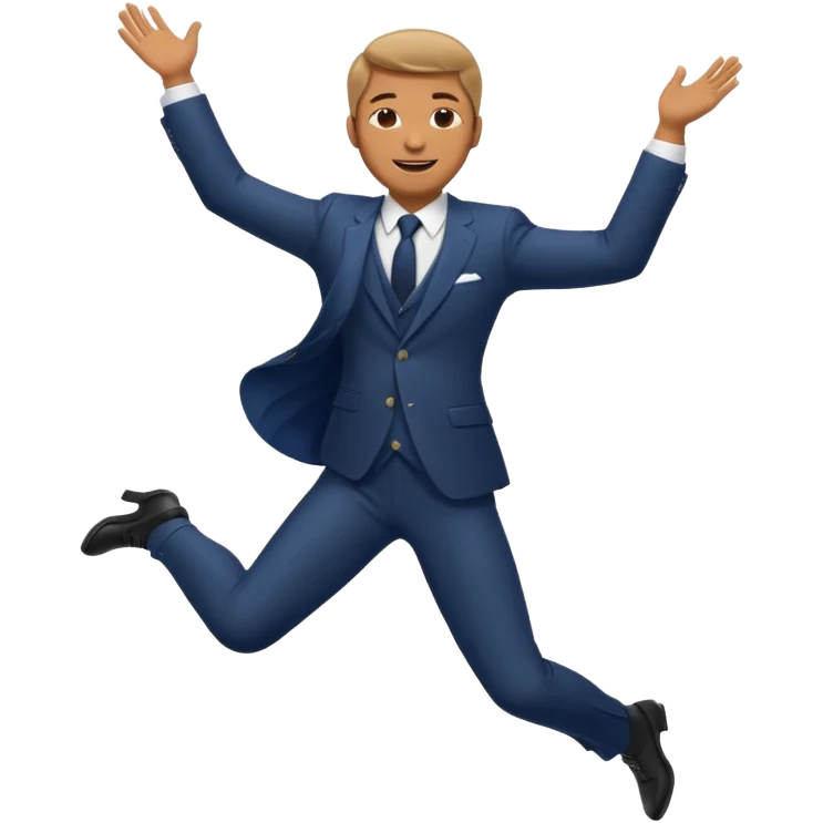 a man in a formal suit jumps with joy emoji