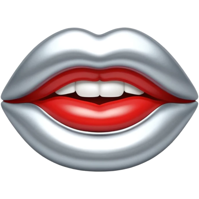 Chrome silver lips emoji, glossy metallic texture, iOS emoji style, smooth reflections, bold but minimal design, centered emoji