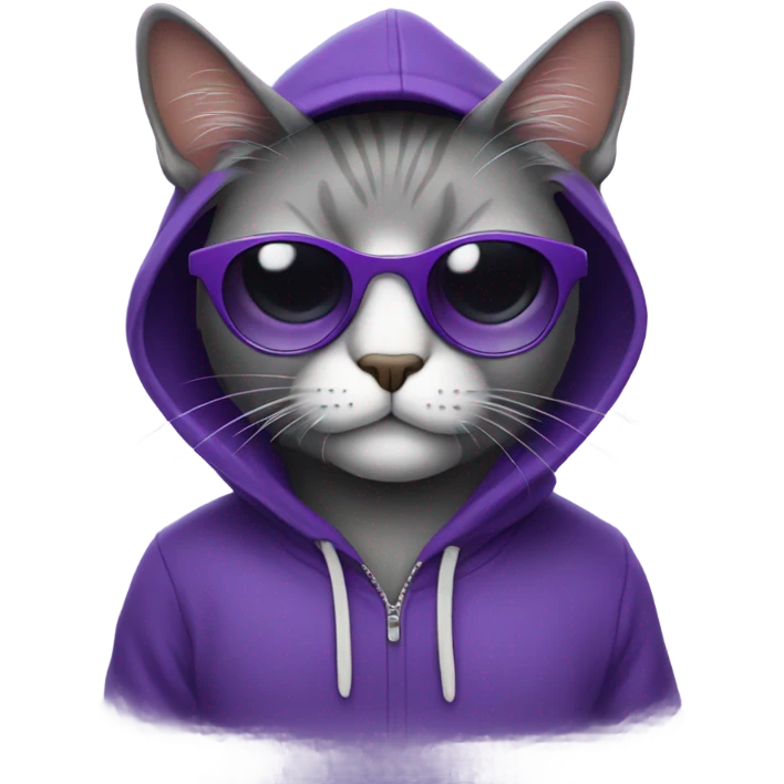 a purple cat wearing sunglasses and a hoodie emoji