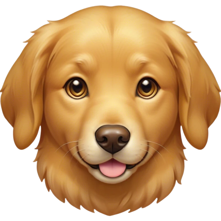 Cinematic Cute Golden Retriever Portrait Emoji, Head tilted playfully and inquisitively, showcasing a rich, glossy golden coat with a healthy sheen, round, sparkling brown eyes filled with curiosity, Simplified yet irresistibly adorable features, highly detailed, glowing with a warm, friendly glow, high shine, affectionate and lively, stylized with a touch of whimsy, bright and endearing, soft glowing outline, capturing the essence of a mischievous yet loving companion, so playful it feels like it could leap out of the screen and into your arms! emoji