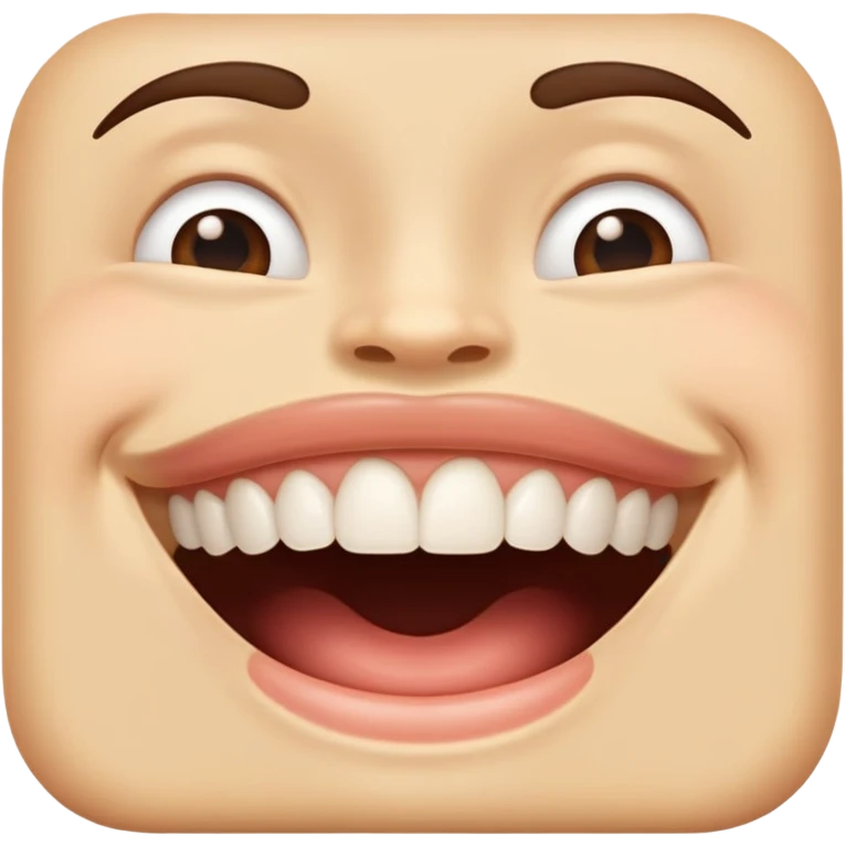 Someone smiling with their bottom teeth touching the top lip emoji