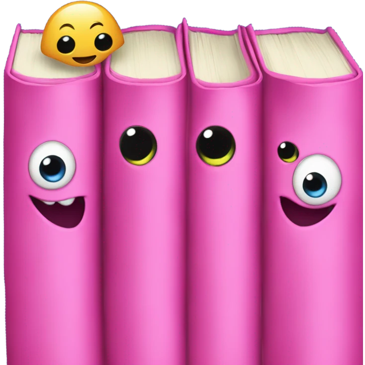 Aesthetic stack of pink books with a monster in the background emoji