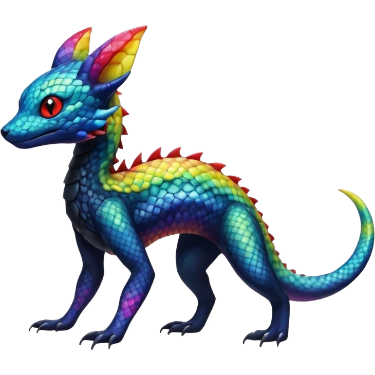 Rainbow Scaley Exotic Salandit-Aurorus-Umbreon-Fakémon-hybrid-creature (full body), 4 legs emoji