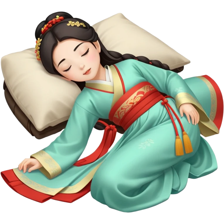 Beautiful girl in Hanfu lying on the ground sleeping emoji