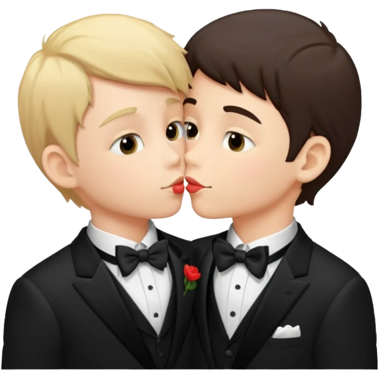 Two boys in tuxedos kissing  emoji