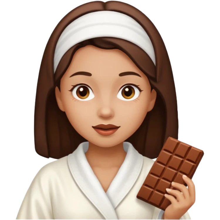 girl having facial wearing white robe, chocolate facial emoji