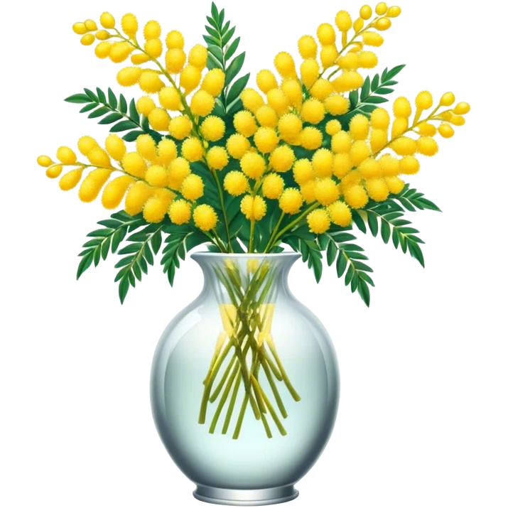 A light bouquet of mimosa in a crystal vase emoji