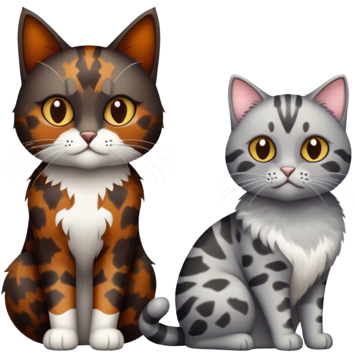 Dark tortoiseshell cat and light grey cat emoji