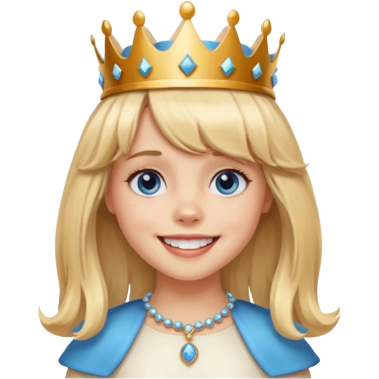 simple Blonde girl with bangs and blue eyes, and a simple crown. giving cockerspaniel energy emoji