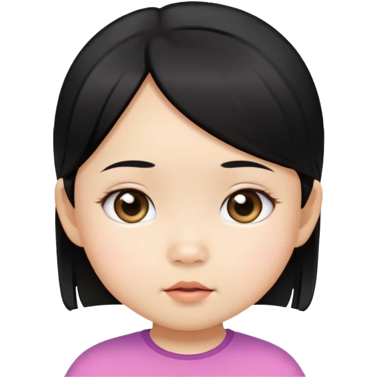 close up toddler girl face, Asian small eyes, light skin, straight black hair emoji