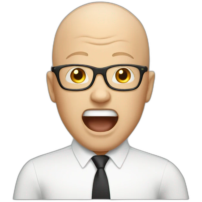 bald white man with glasses screaming emoji