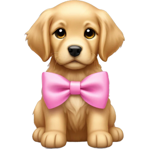 Golden retriever puppy with pink bow emoji