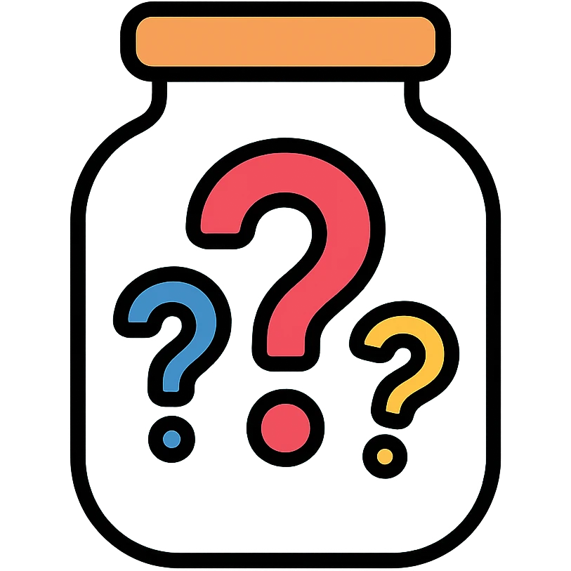 glass jar filled with question marks, color outline icon style emoji