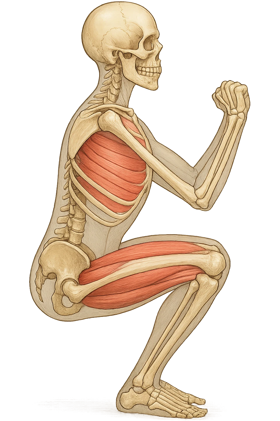 Allineamento visto anatomicamente durante uno squat tra bacino e torace emoji